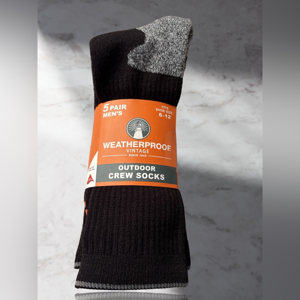 Weatherproof Vintage Men's Wool Blend Crew Socks, Outdoor, 5-Pair